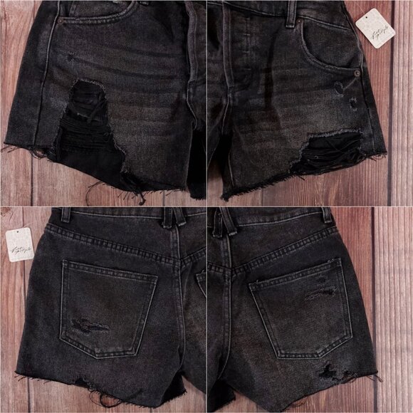 NWT Free People Womens Size 25 Asymmetrical Waist Black Denim Distressed Shorts - Picture 9 of 16